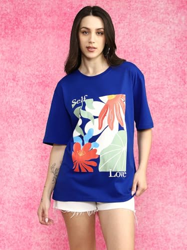 Image of JUNEBERRY 100% Pure Cotton Oversized Loose Baggy Fit Drop Shoulder Half Sleeve Round Neck Cool Front Teddy Printed Cork & White T-Shirt for Women /Girls (Available in from S to 2XL)