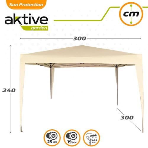 AKTIVE Cenador plegable 300x300x240 cm color crema, Estructura metálica ligera con techo de poliéster impermeable, Montaje rápido sin herramientas, Para jardín y terraza (62188) - imagen 6