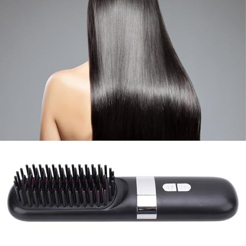 Plancha para el cabello en forma de cepillo, 1500 mAh, portátil, con iones negativos, para alisar y rizar, uso dual, para mujeres miniatura 7