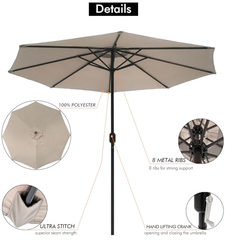 Ontheway UMBRELLA With 8 Ribs And Rust-Resistant Frame And Crank, Uv Protection Outdoor Table Umbrella For Garden, Deck, Backyard & Pool  thumb #1