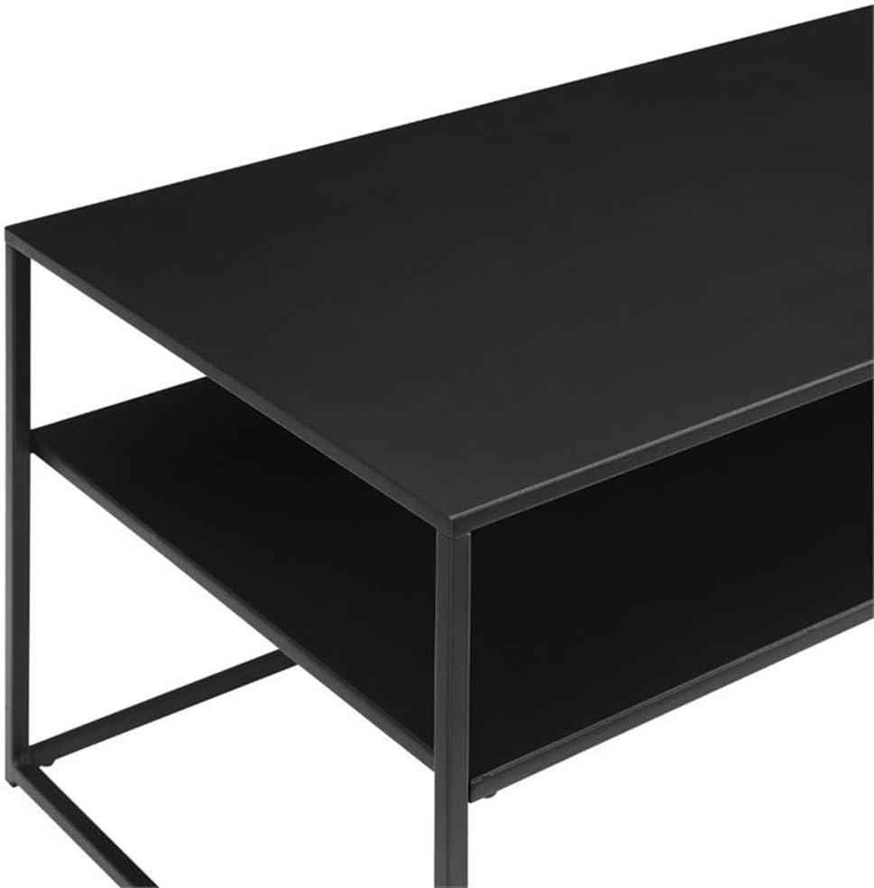 BOWERY HILL Modern Metal Coffee Table, 17" H x 38" W x 18" D, Matte Black Finish, Steel Construction, Streamlined Design with Shelf, Industrial Living Room Furniture for Display and Storage