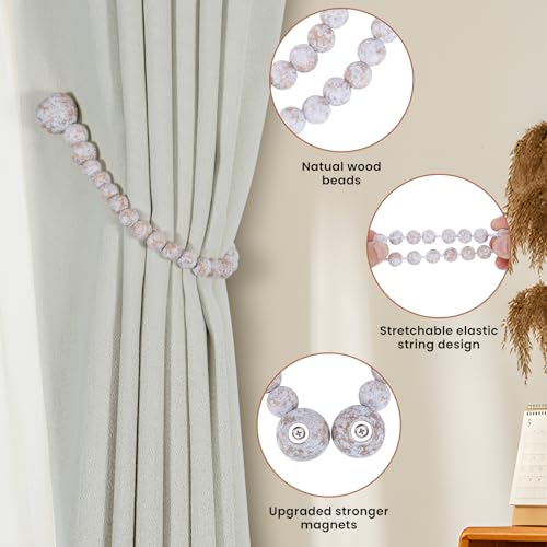KLOGTSIND Magnetic Curtain Tiebacks, Curtain Tie Backs for Curtains 6 Pack, Wood Bead Curtain Tiebacks, Curtain Holders for Boho Bedroom Decor, Baby Nursery Decor, Farmhouse Decor - Image 5