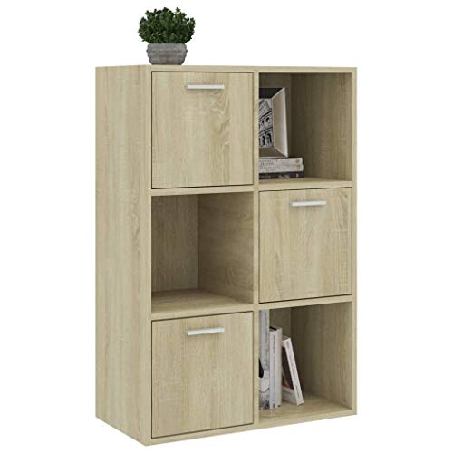 Storage Cabinet,Wine Cabinet,Floor Shelving Unit,Office File Rack,Sideboard,Bookshelf For Bedroom,With 3 Open,3 Cubes With Doors,Assembly Required, Sonoma Oak 23.6"X11.6"X35.4" Engineered Wood #TOP4