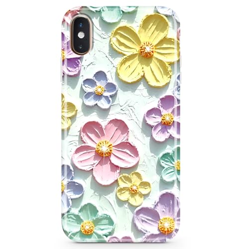Coque iPhone XS peinture à l'huile florale de protection fine premium en TPU souple