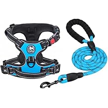 PoyPet Dog Harness and Leash Combo, Escape Proof No Pull Vest Harness, with 5 Feet Leash, Reflective Adjustable Soft Padded Pet Harness with Handle for Small to Large DogsBlue,M