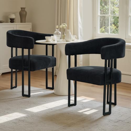Dining Chairs Set of 2, Boucle Upholstered Kitchen Chairs with Metal Leg