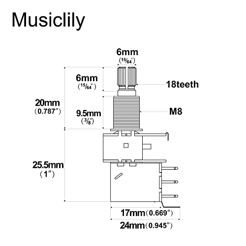 Musiclily Pro Brass Full Metric Sized Control Pots B250K Push/Push Linear Taper Potentiometers for Guitar(Set of 2) - Image 2