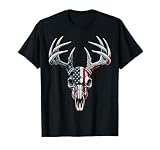 Whitetail Deer Hunting - American Flag on Buck Skull T-Shirt