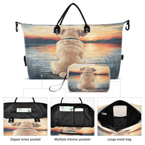 Golden Dog Sun Lake Leaf Travel Duffle Bag Gym Bag Weekender Bags with Toiletry Bag Travel Trip Tote Bag2