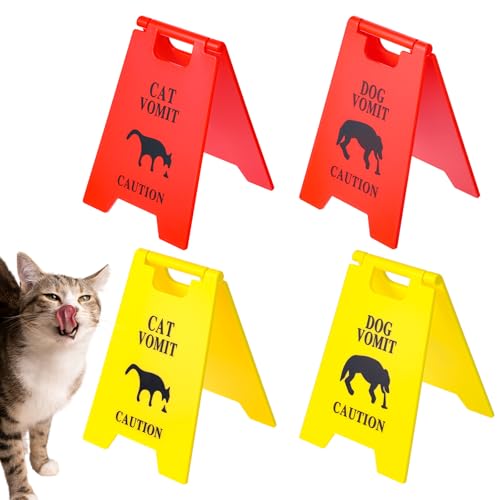 Dog and Cat Vomit Caution Sign 4Pcs Humorous Desk Decorations