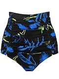 RELLECIGA Women's High Waisted Bikini Bottom Tummy Control Ruched Full Coverage Swim Bottom(Feather Print,Large)