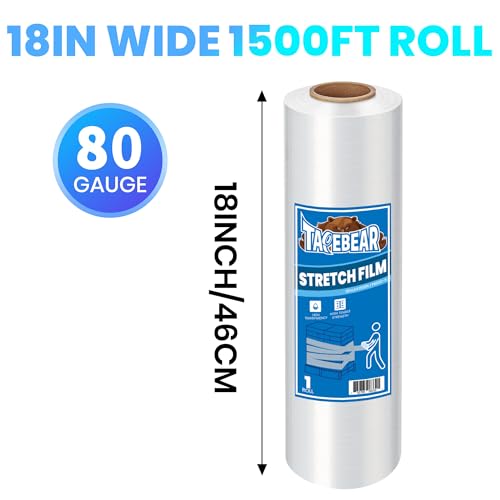 Image of TAPEBEAR Stretch Wrap Film 18 inch x 1500Ft Shrink Wrap Roll Industrial Strength