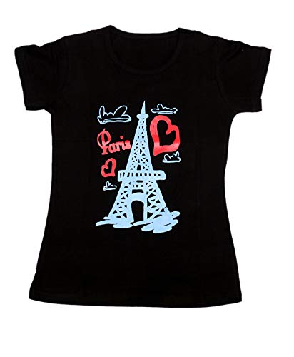 Image of indi weaves Girls Pure Cotton Chest Printed Half Sleeves Round Neck T-Shirts (Pack of 4)