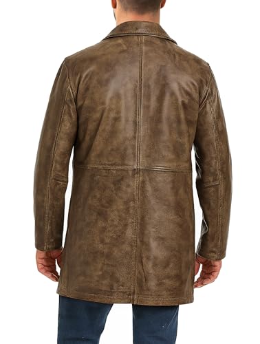 Black 3/4 Length Coats For Mens Casual Fashion Button Up Car Coat Style Genuine Lambskin Leather Long Jacket2