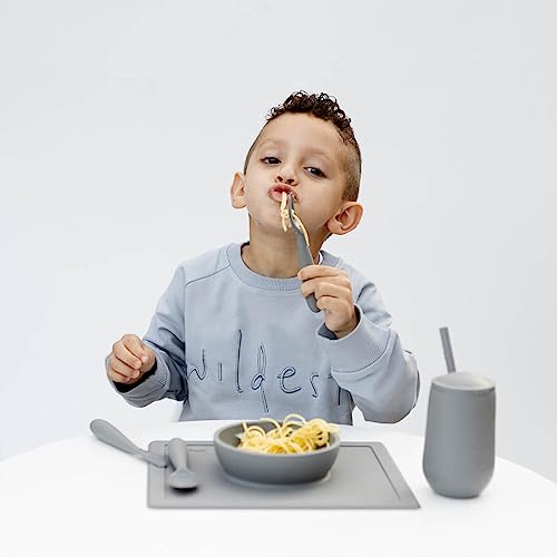 Image of ezpz Happy Bowl - 100% Food Grade Silicone Suction Bowl with Built-in Placemat for Toddlers + Preschoolers Promotes Baby Self-Feeding, Non-Slip, BPA Toxic Free, Microwave Safe - 24months+ (Grey)