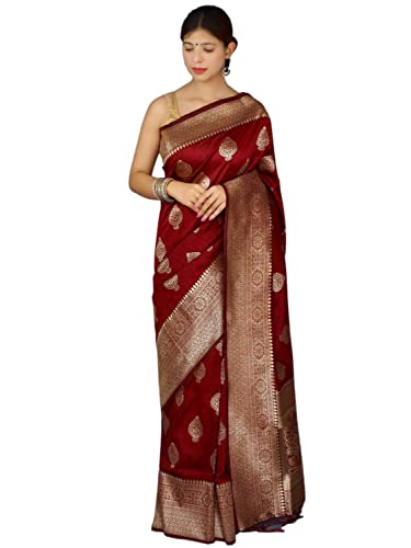 KNETLI Art Silk Saree for Women Traditional Zari work Saree With Unstitched Blouse