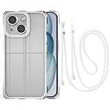 CAROKI Crossbody Case for iPhone 15,Necklace Mobile Phone Cover with Cord Strap Soft TPU Bumper iPhone 15 Cover Holder with Neck Cord Lanyard Strap-Light Silver