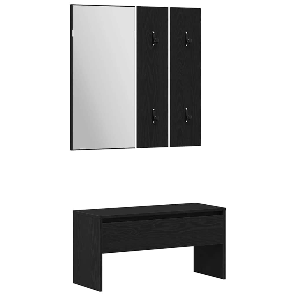 Hothingwell Zestaw mebli wejściowych 5 szt. drewno inżynieryjne | Ławka przednia, lustro ścienne, podwójny wieszak na płaszcze, ogrodnik, minimalistyczny design ścienny