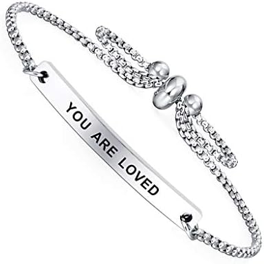 Dainty Cuff Bracelet - You are Loved - Meaningful Engraved Adjustable Bangle Bracelets for Women Love