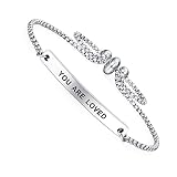 Dainty Cuff Bracelet - You are Loved - Meaningful Engraved Adjustable Bangle Bracelets for Women Lov