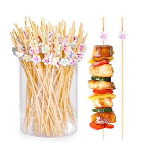 JtmyAota 100 Pcs Fancy Toothpicks for Appetizers, 4.7 Inch Cocktail Picks for Party Decoration, Bamboo Appetizer Skewers for Charcuterie Sandwich Burgers Fruit Drinks Party (Flower)