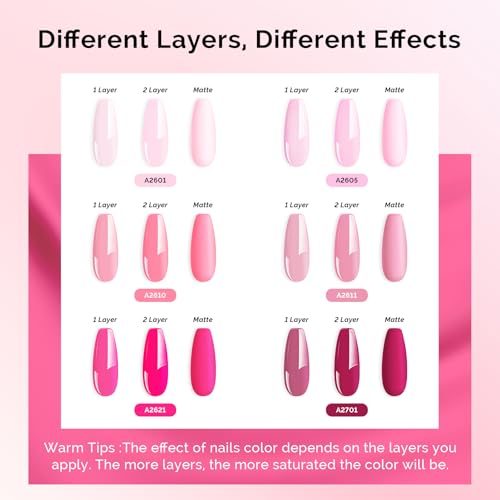 Image of MelodySusie Bright Pink Gel Nail Polish Set - 6 Colors Nude Pink Neon Pink Purple Soak Off UV LED Gel Polish Gift for Women Nail Art Manicure Salon DIY Nail Design Decoration at Home