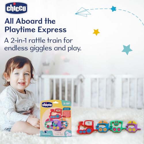 Image of Chicco 123 Train | Rattle for 3 to 18 months|Easy-Grip Baby Toy with Soft Teething Paws & Rattling Sound| Soothes Gums & Stimulates Senses | Paint-free