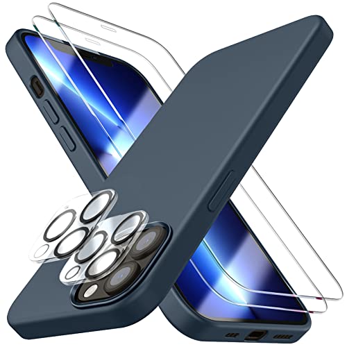 Dssairo [5 In 1 For Iphone 13 Pro Max Case 6.7 Inch, With 2 Pack Screen Protector + 2 Pack Camera Lens Protector, Liquid Silicone Ultra Slim Shockproof Protective Phone Case (Storm Blue)……… #TOP6