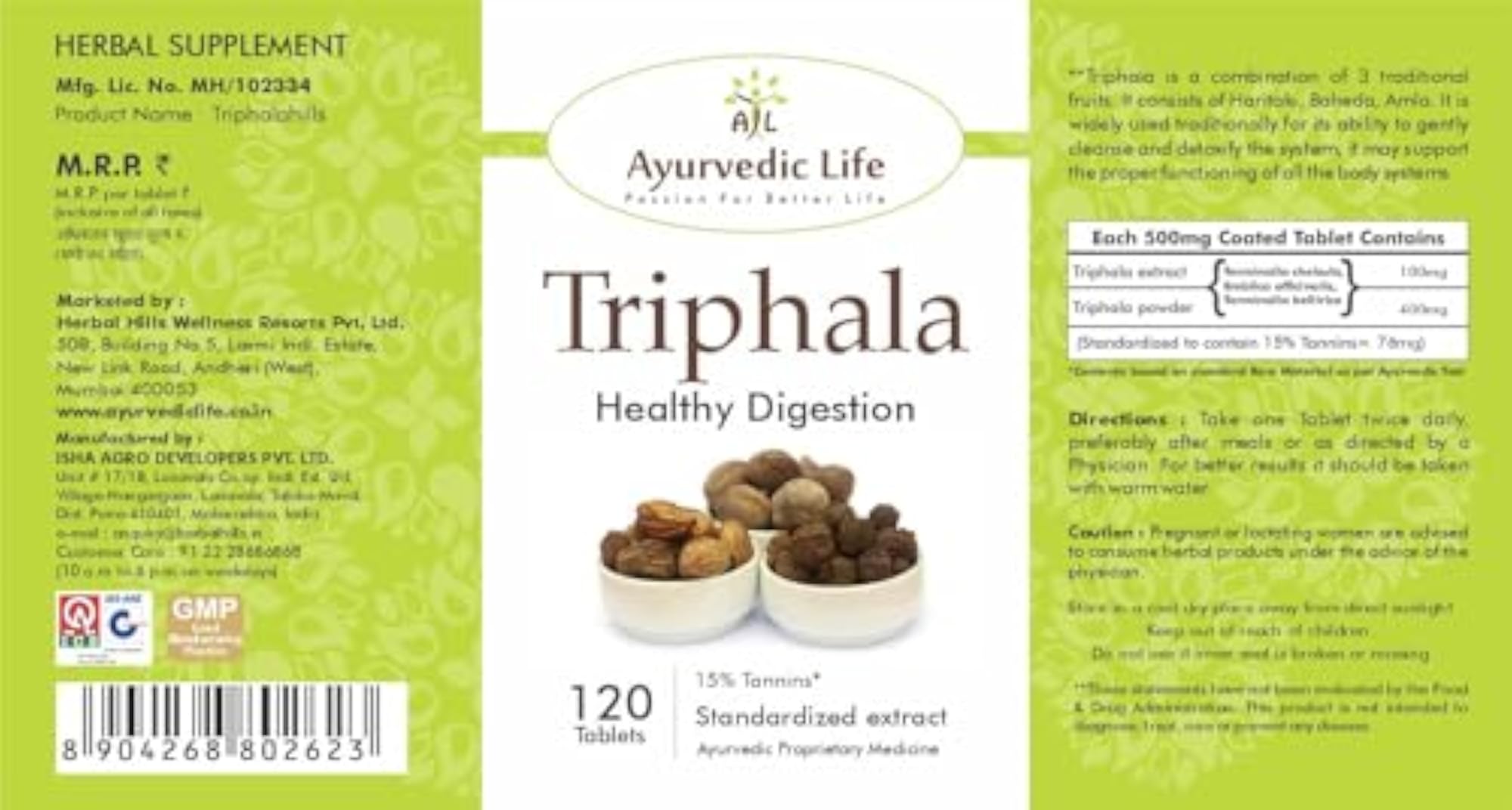 Ayurvedic Life Triphala Tablets, 120 Tablets (Pack of 5)