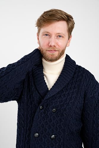 SAOL 100% Merino Wool Double Breasted Shawl Cardigan with Buttons for Men's2