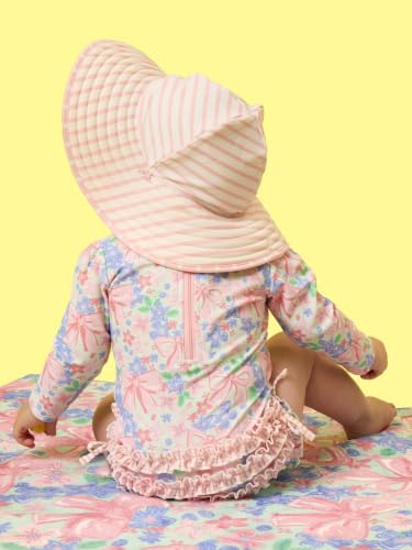 Image of RuffleButts Baby Girls UPF 50+ Sun Protection Floral Printed Long Sleeve One Piece Rash Guard Swimsuit with Zipper