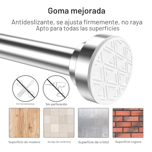 Miniatura 2 de Barra De Cortina De Ducha Extensible, Antideslizante, Nunca Se Oxida, Barra De Cortina De Tensión, Sin Taladrar, Acero Inoxidable 304, Nunca Se Pliega, Para Baño, Cocina, Jardín Silver, 48-200cm