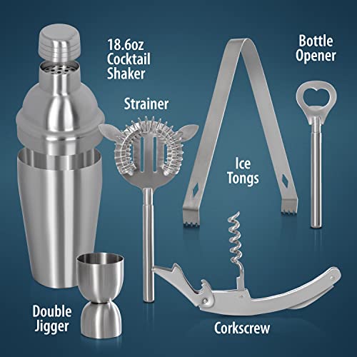 Wyndham House Stainless Steel Bar Set with Cocktail Shaker and All the Tools for Entertaining your Guests, 7-Piece