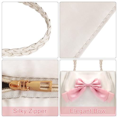 Bow Tote Bag Purse Cute Handbag with Zipper for Women Teens School White Pink Coquette Shoulder Bag Casual Aesthetic Messenger Bags Large Crossbody Tote Bags Trendy Preppy Bow Stuff Gift3