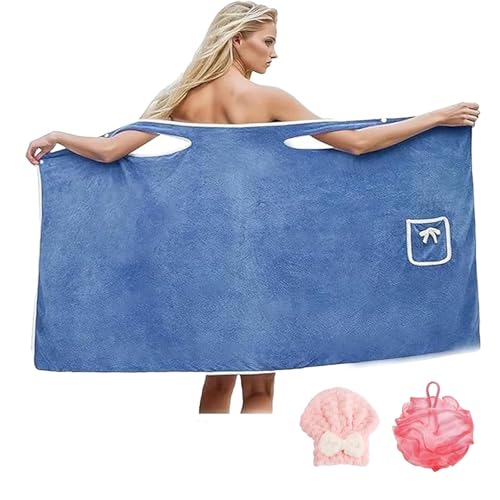 Serviette de bain portable grande taille bleue pour femme : peignoir doux taille unique