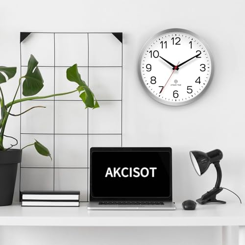 Image of AKCISOT Atomic Silver Wall Clock Analog Clocks Battery Operated Clock for Bedroom Office Classroom Living Room(10 Inch)