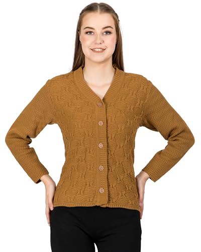 Image of Lady Willington Women Woolen V-Neck Self Design Cardigan Heavy Daffodil Fabric Cardigan Winter Wear Pure Wool Cardigans for Women Sweaters Long Cotty Fully Warm Cardigan Free Sizes
