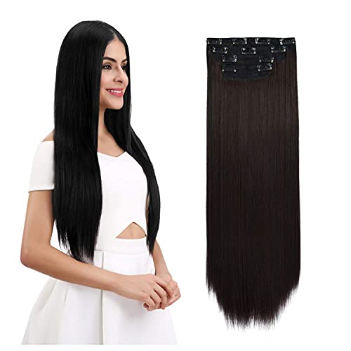 Image of Women Hair Extension Long Straight Dark Brown 18 To 20 Inches Thick Hairpiece With 5 BB Clip /Hair Extension for Women Party /Halloween /Christmas
