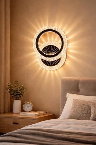 Image of FILLISKA Luxurious Acrylic Crystal Wall Lamp with Adjustable Colour Changing Function, Elegant Finish (Black Round Crystal-702)(1 Year Warranty)