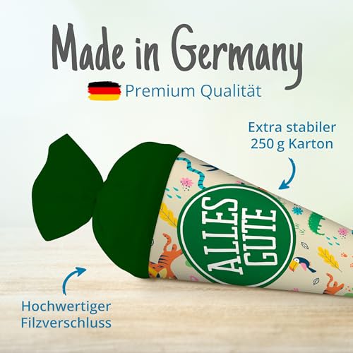 itenga Geschwisterschultüte 35cm Tiere Tiermuster Geschenkverpackung Schultüte Zuckertüte Filzverschluss Kinder Erwachsene (Dschungeltiere mit Text Alles Gute)