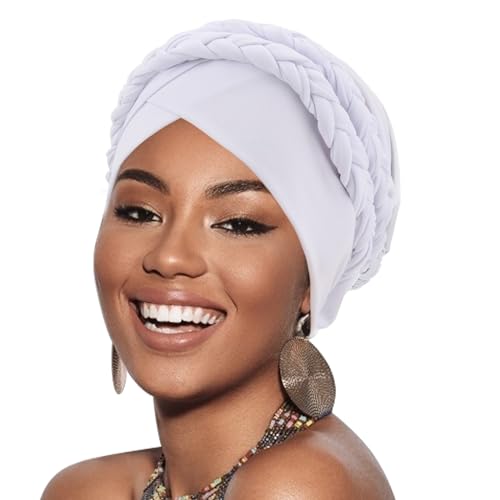 Image of DRESHOW African Women Turban Caps Beanie Twist Headscarf Pre-Tied Double Twisted Braid Hair Cover Wrap Hat Chemo Cancer Cap