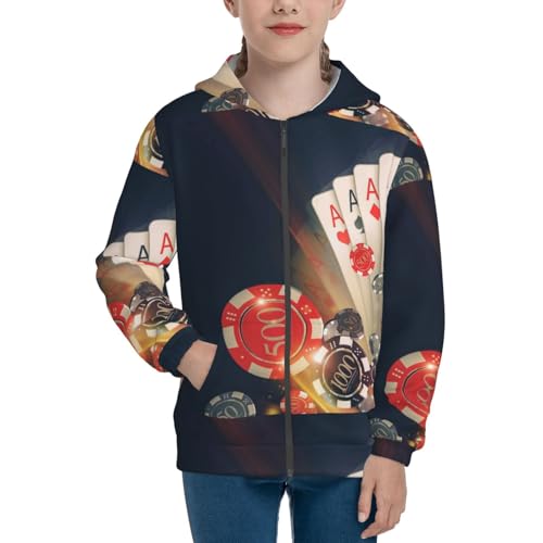 Casino Poker Chips Kids Pullover Hoodies Boys Zip Up Sweatshirts Girls Athletic Clothes with Pocket3