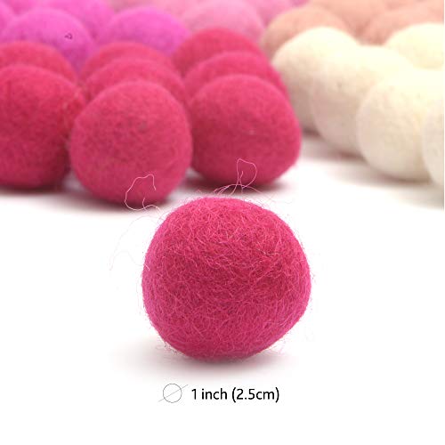 Image of Glaciart One Wool Felt Balls (50 Pieces) 2.5 Centimeters - 1 Inch, Handmade Felted 5 Valentines Colors (Baby Pink, Medium Pink, Magenta and More) - Bulk Small Puff for Felting and Garland