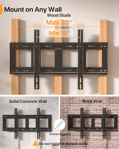 Image of Perlegear Heavy Duty Fixed TV Wall Mount for 42 inch-115 inch TVs up to 225 lbs, Low Profile TV Mount Fits 16 inch, 24 inch, 32 inch Studs, One-Piece Bracket with Magnetic Pull Tabs, Max VESA 800x600mm