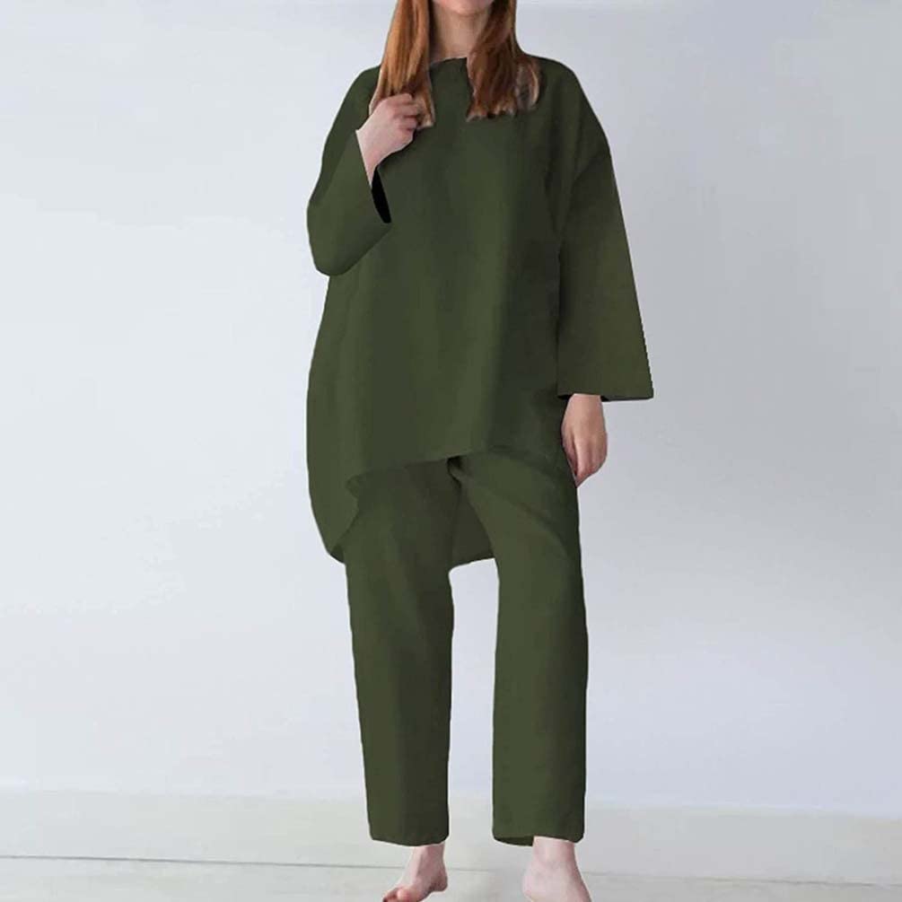 Tuta da donna Manica lunga Girocollo Tinta unita Completo in due pezzi Felpa con Jogger Tuta Set Felpa e pantaloni della tuta, Cotone e lino Completo da salotto