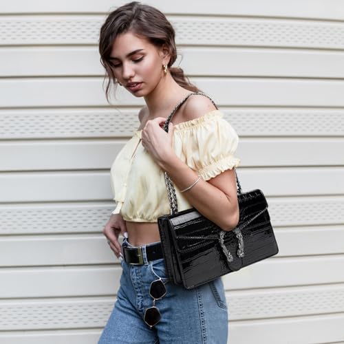 Image of MYHOZEE Crossbody Bags for Women - Snake Printed Clutch Purses Leather Chain Shoulder Bags Evening Handbags