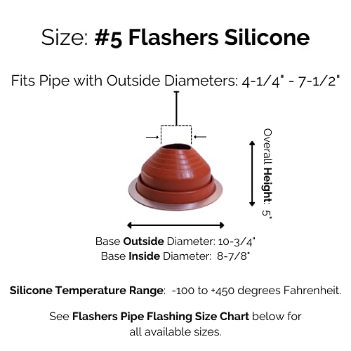 Flashers #5 Silicone High Temp Flexible Roof Jack Pipe Boot Metal Roofing Pipe Flashing (Pipe Od 4-1/4" To 7-1/2") - 100% Made In The Usa #TOP1