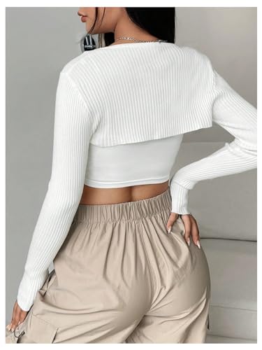 Floerns Women's Ribbed Shrug Cropped Cardigan Long Sleeve Open Front Bolero Sweater3