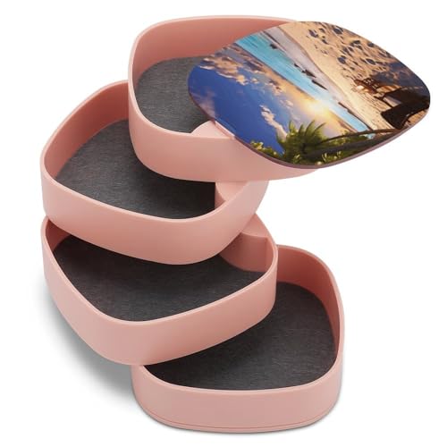 Boîte à bijoux rotative imprimée plage pour collier et coiffeuse - 8
