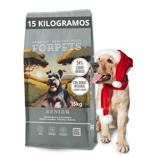 Pienso Senior para Perros Mayores 15 KG, Alta Digestibilidad y Refuerzo Articular con Glucosamina y Condroitina, Cerdo Ibérico y Arroz Integral, Ideal para Edad Avanzada y Piel Sensible FORPETS